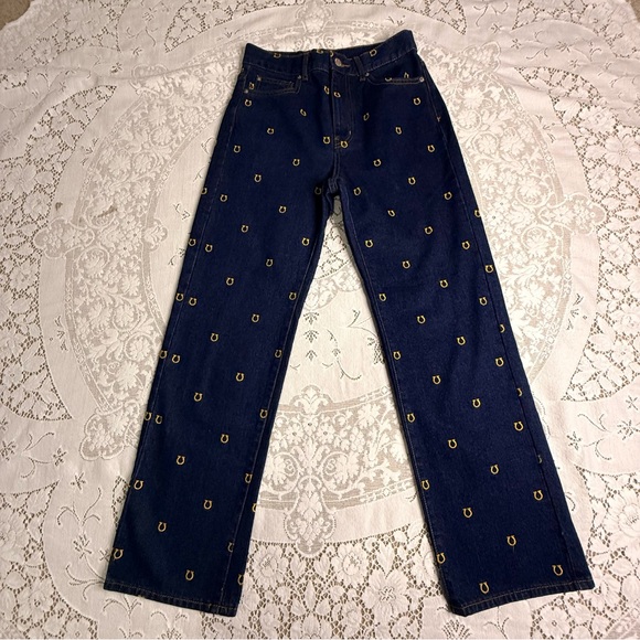 BDG High Waist‎ Baggy Horseshoe Embroidered Dark Wash Cowboy Jeans size 27 - Picture 2 of 16